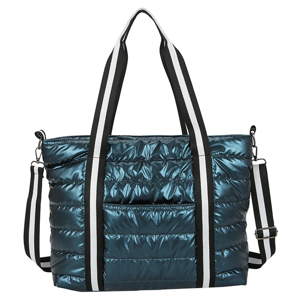 Women Nylon Padded Quilted Handbag Winter Warm Tote Bag Large Capacity Handbag