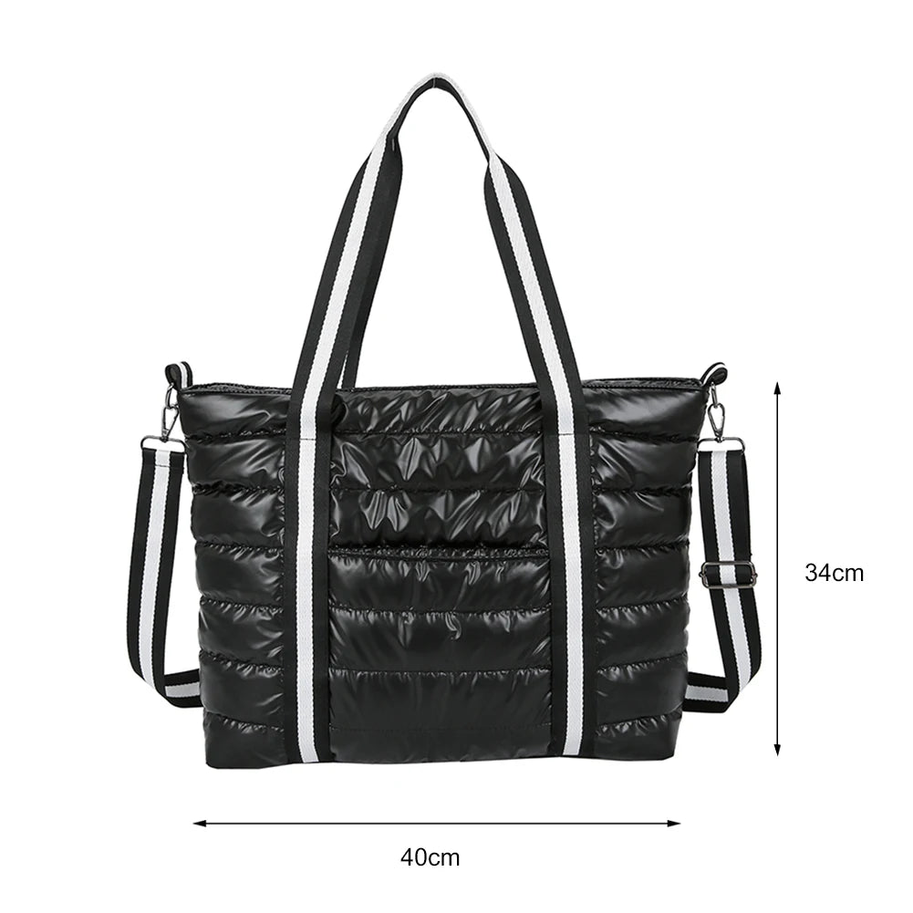 Women Nylon Padded Quilted Handbag Winter Warm Tote Bag Large Capacity Handbag