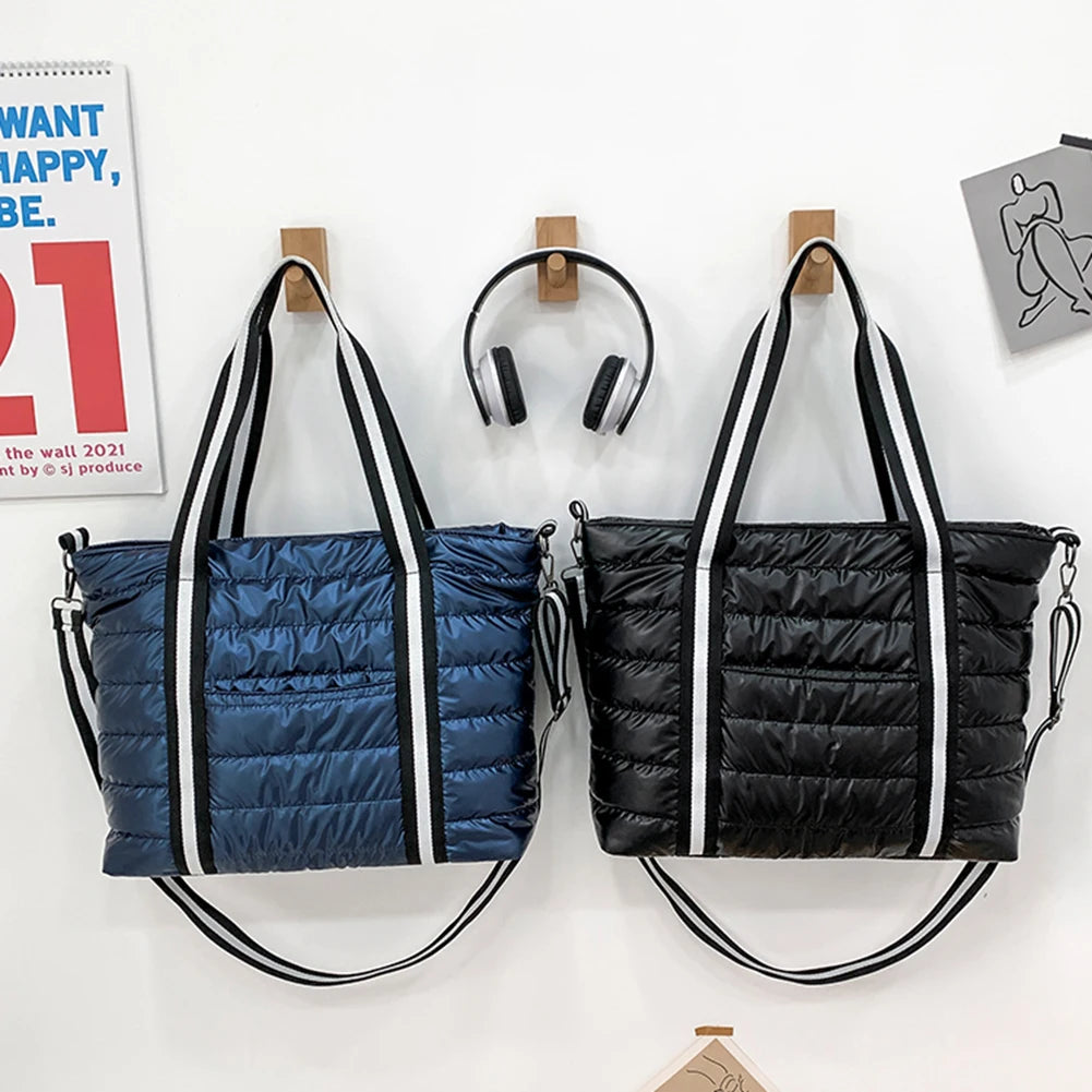 Women Nylon Padded Quilted Handbag Winter Warm Tote Bag Large Capacity Handbag