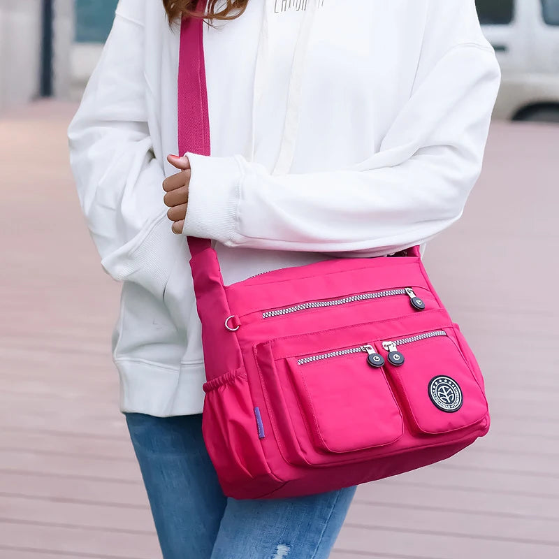 Women Nylon Shoulder Bags Female Solid Zipper Handbag Messenger Bags