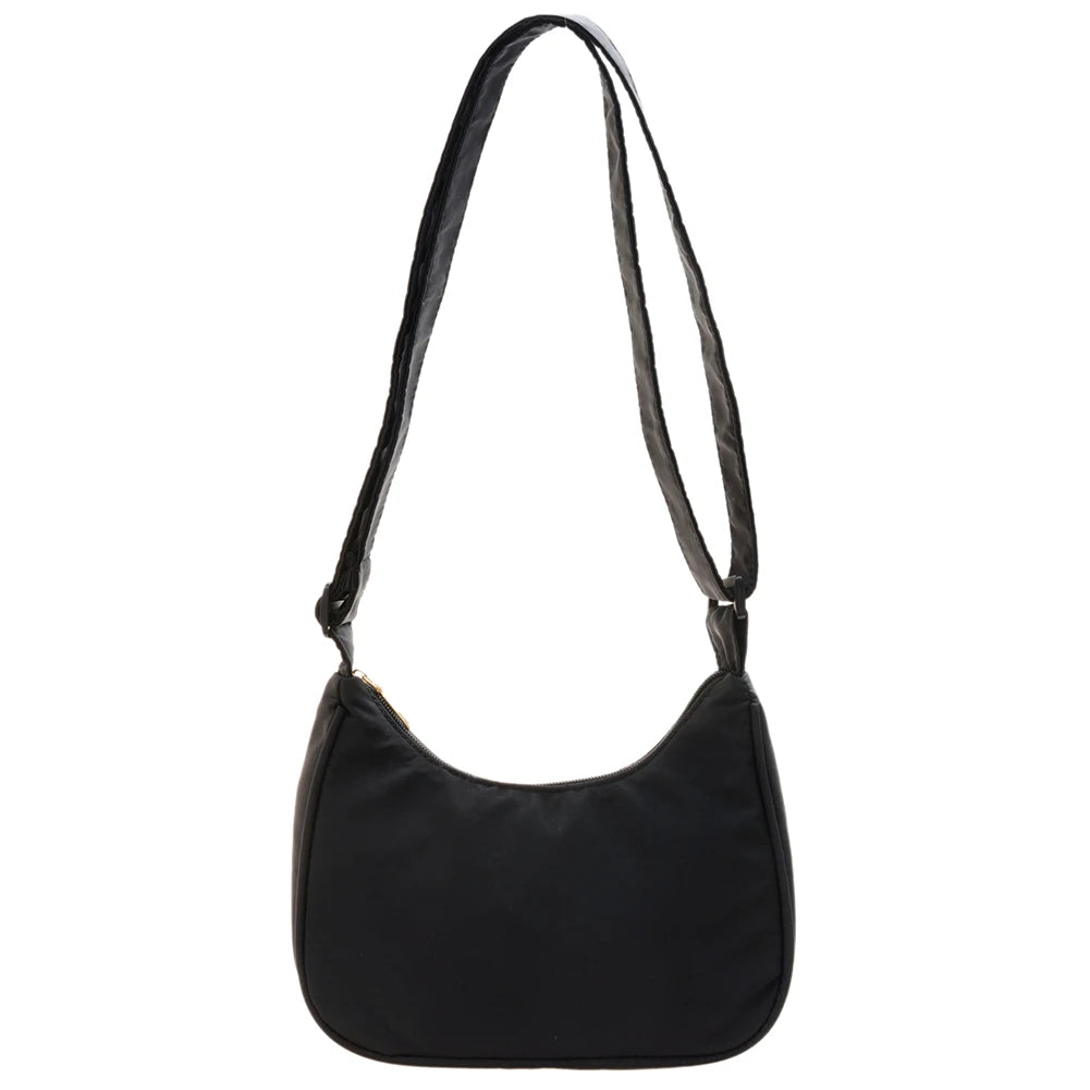 Women Nylon Solid Armpit Bag Lady Zipper Small Crescent Phone Shoulder Bag
