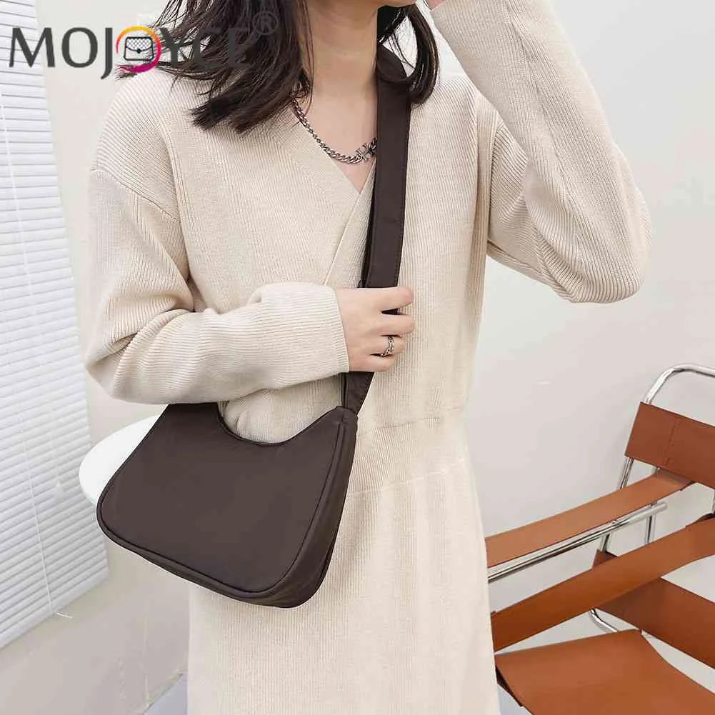 Women Nylon Small Shoulder Bag Lady Zipper Crescent Handbag