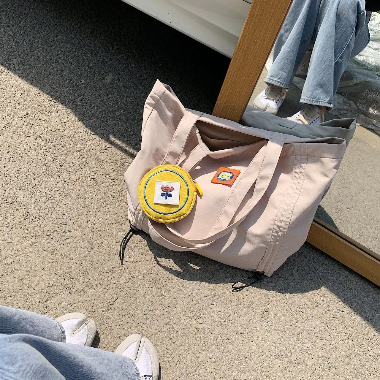 Women Nylon Tote Bag Solid Zipper Soft Casual Shoulder Handbag