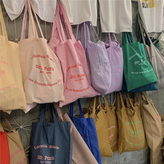 Paris French Letters Print Canvas Bag Eco Handbag Tote Summer Shoulder Bag