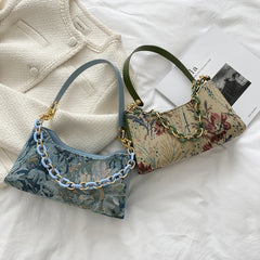 Women Oil Painting Printed Shoulder Bag Leisure Female Street Underarm Bag
