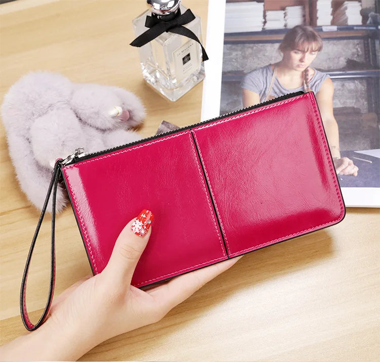 Vintage PU Leather Wallet Women Oil Wax Phone Pocket Purse Clutch
