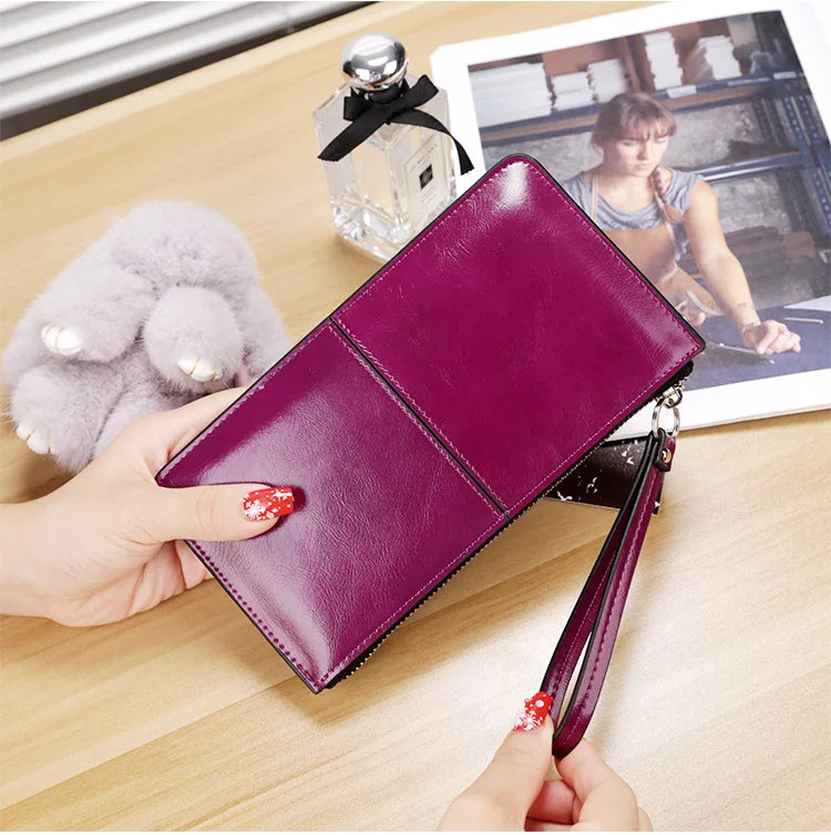 Vintage PU Leather Wallet Women Oil Wax Phone Pocket Purse Clutch