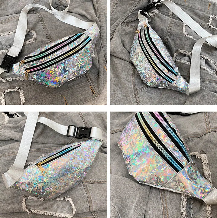 Women Laser Sports Waist Bag Geometric Fanny Pack Chest Phone Pouch Belt Bag