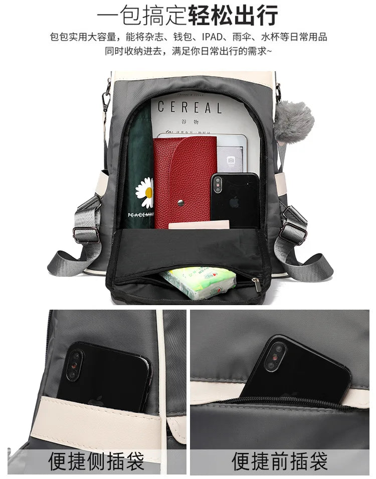 Women Oxford Cloth Backpack Shoulder Bag Crossbody Travel Handbag
