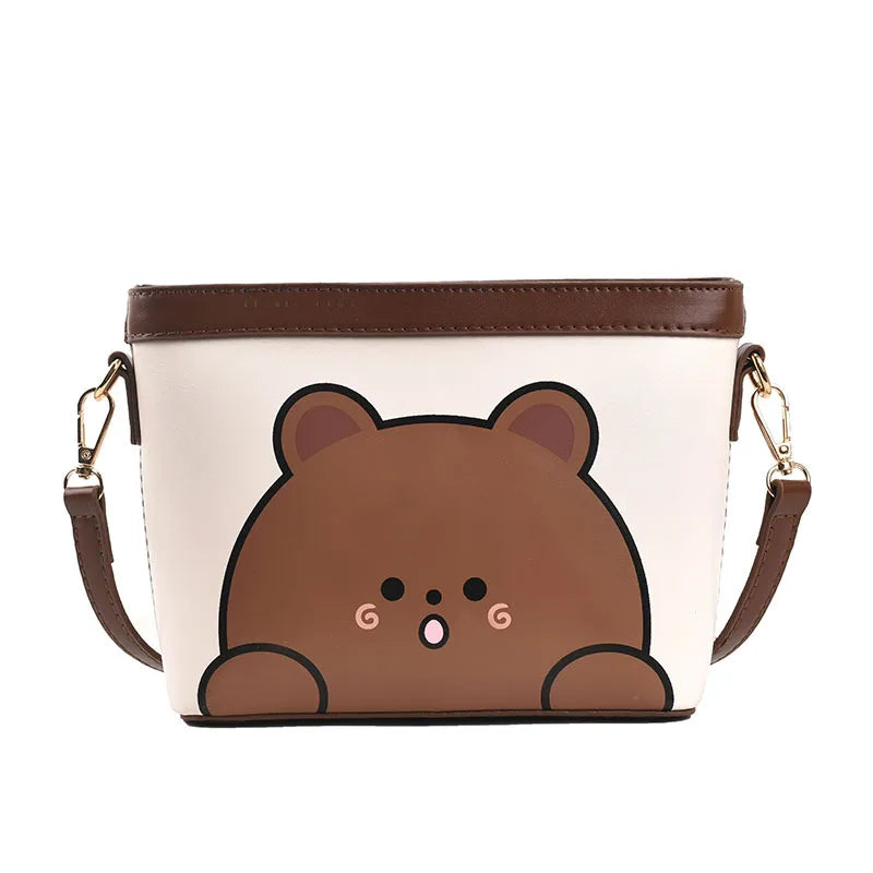 Bear Printed Messenger Bag Female Shoulder Small Square Bag