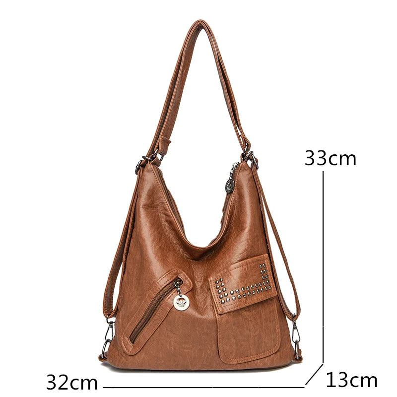 Women PU Leather 3 In 1 Backpack Large Capacity Tote Shoulder Bags
