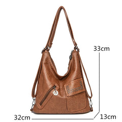 Women PU Leather 3 In 1 Backpack Large Capacity Tote Shoulder Bags