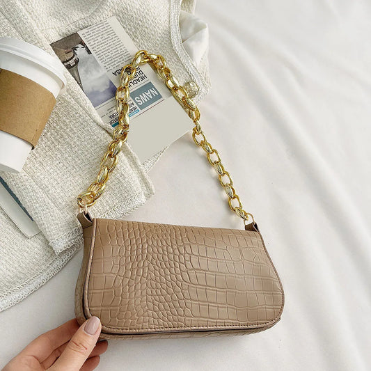 Women Crocodile Pattern Underarm Bag Chain Shoulder Business Clutch Bags