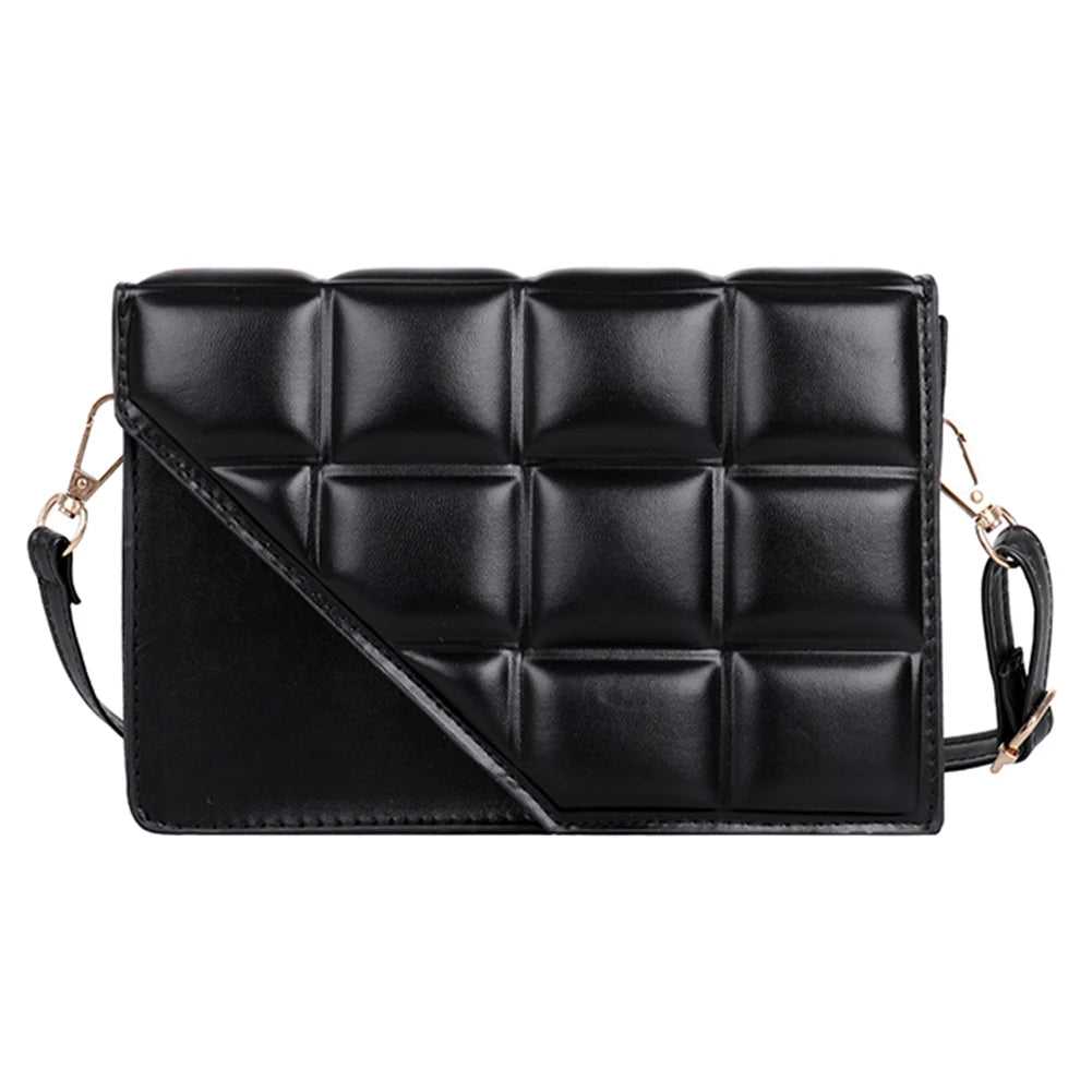 Women PU Leather Crossbody Bag Embossed Lattice Solid Handbag