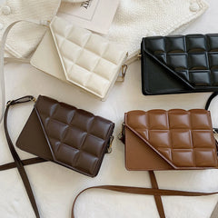 Women PU Leather Crossbody Bag Embossed Lattice Solid Handbag