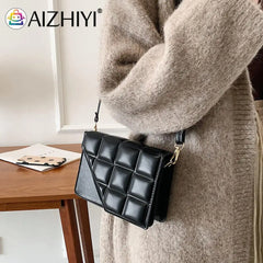 Women PU Leather Crossbody Bag Embossed Lattice Solid Handbag