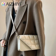 Women PU Leather Crossbody Bag Embossed Lattice Solid Handbag