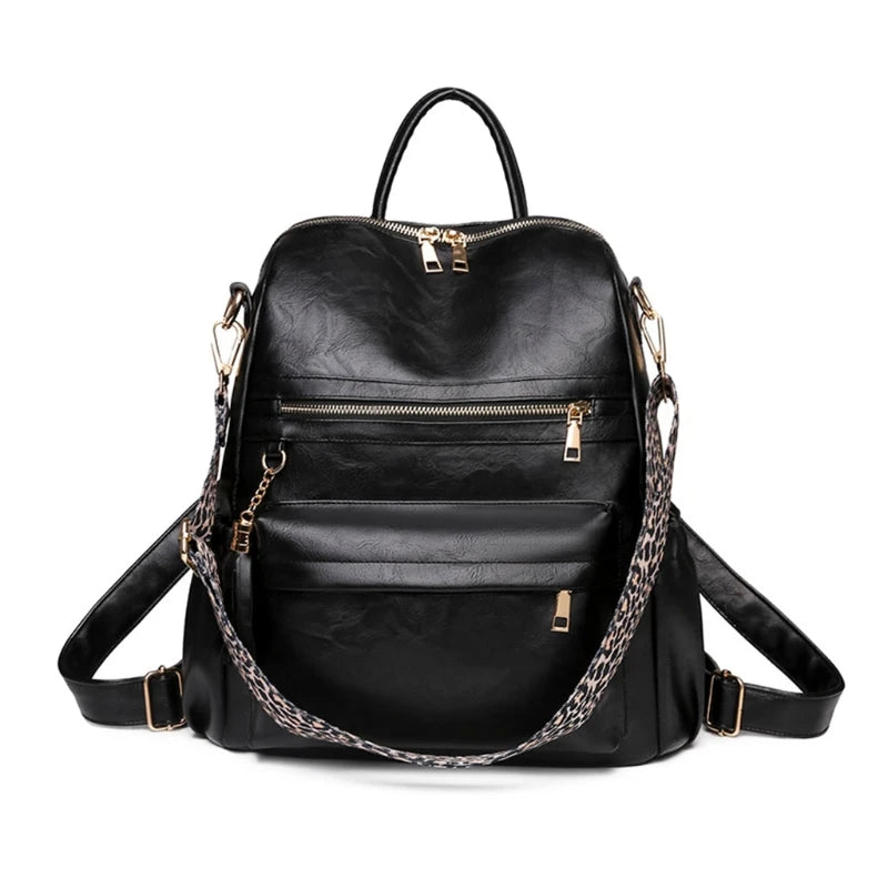 Women PU Leather School Backpack Convertible Ladies Casual Daypack Travel