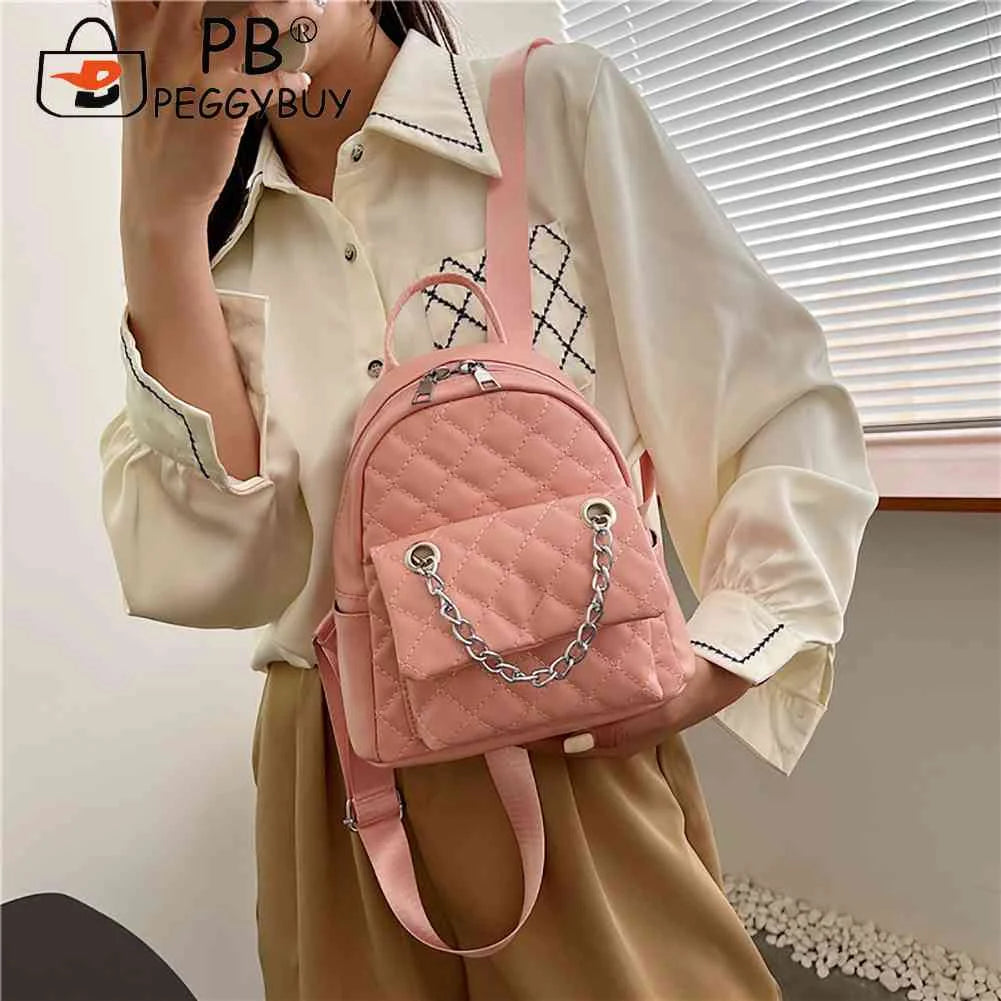 PU Leather Shoulder Backpack Rhombus Student Preppy School Bag