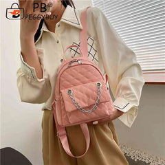 PU Leather Shoulder Backpack Rhombus Student Preppy School Bag