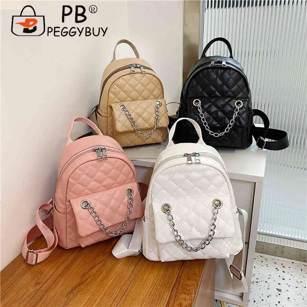 PU Leather Shoulder Backpack Rhombus Student Preppy School Bag