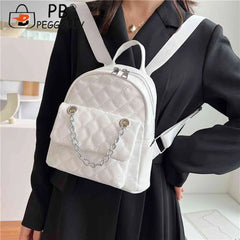 PU Leather Shoulder Backpack Rhombus Student Preppy School Bag
