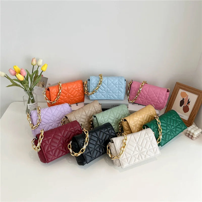 PU Leather Shoulder Bag with Metal Chain Strap