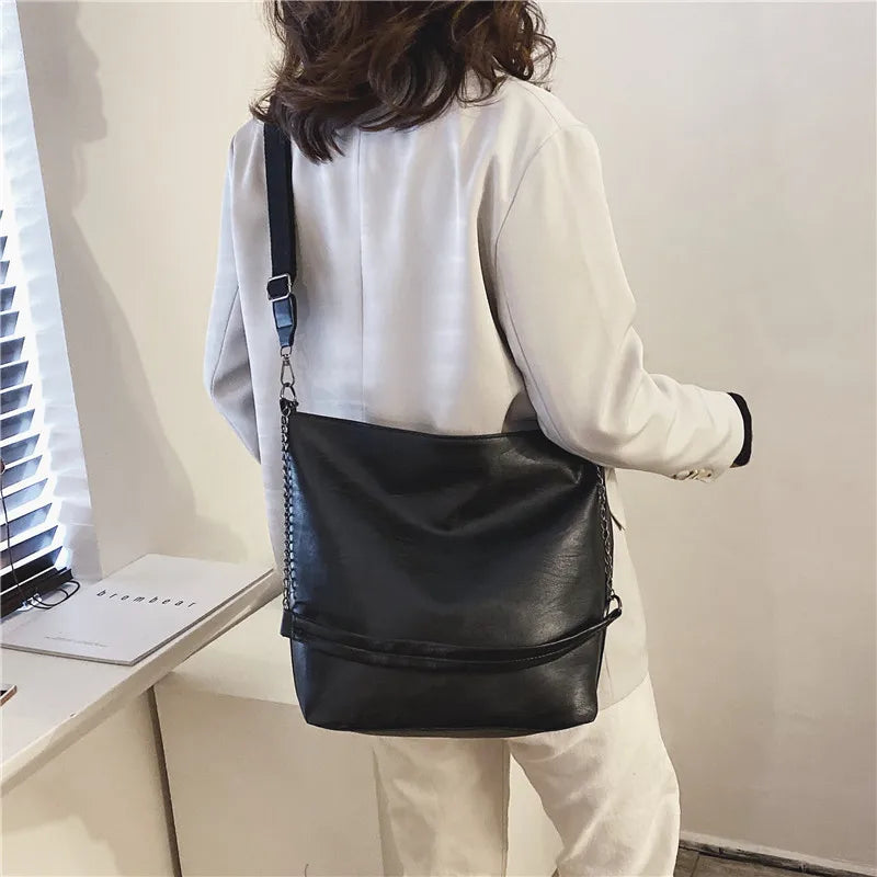 Women PU Leather Shoulder Bags Female Handbag Large Size Bucket Bags