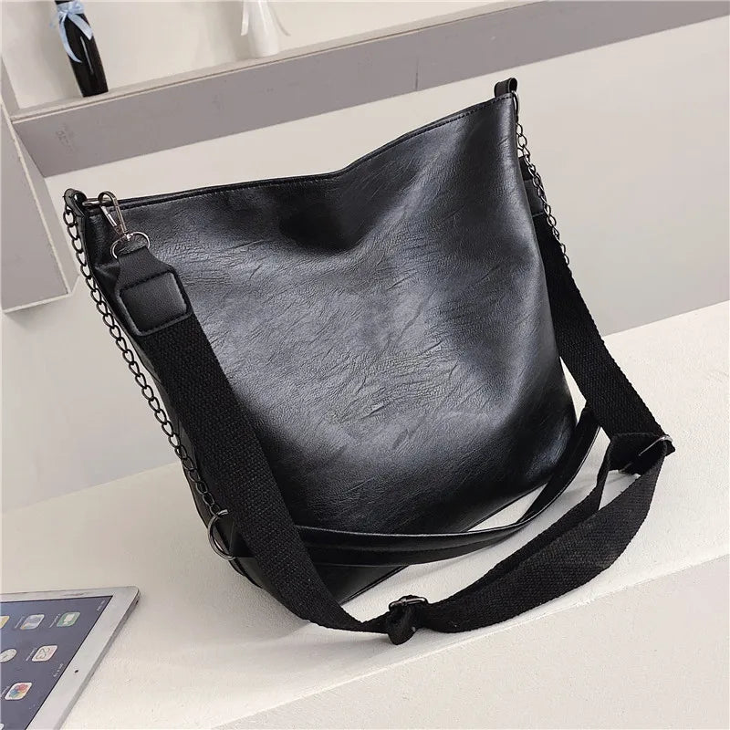 Women PU Leather Shoulder Bags Female Handbag Large Size Bucket Bags