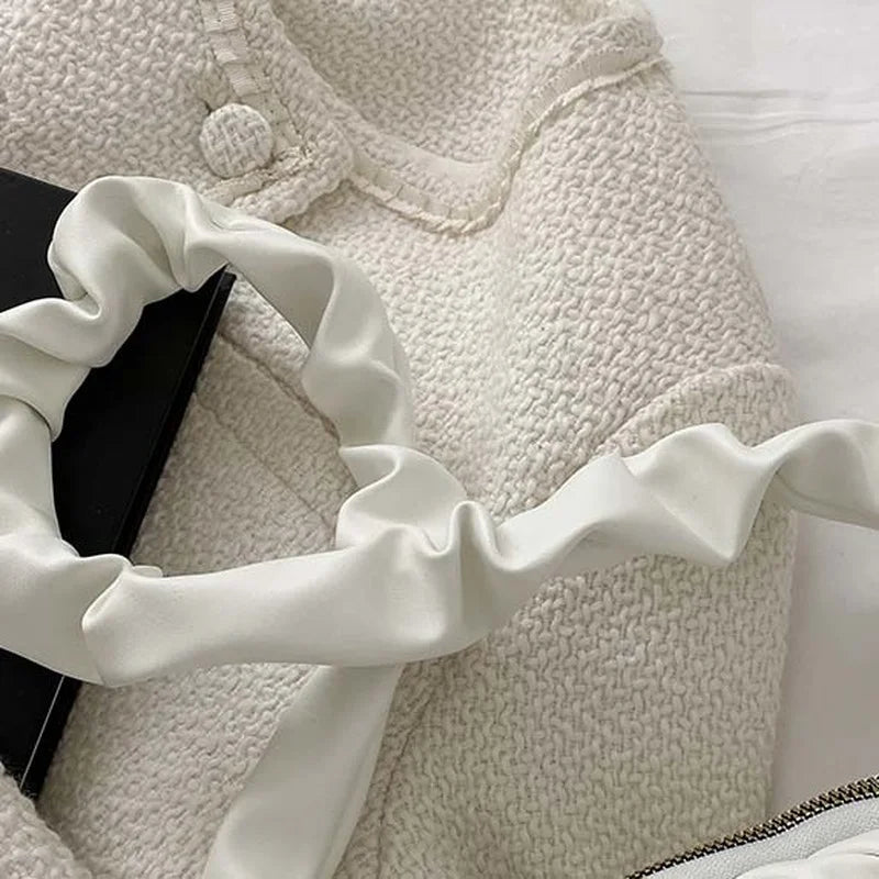 Soft Ruched PU Leather Shoulder Bag Large Capacity Zipper Cross-body