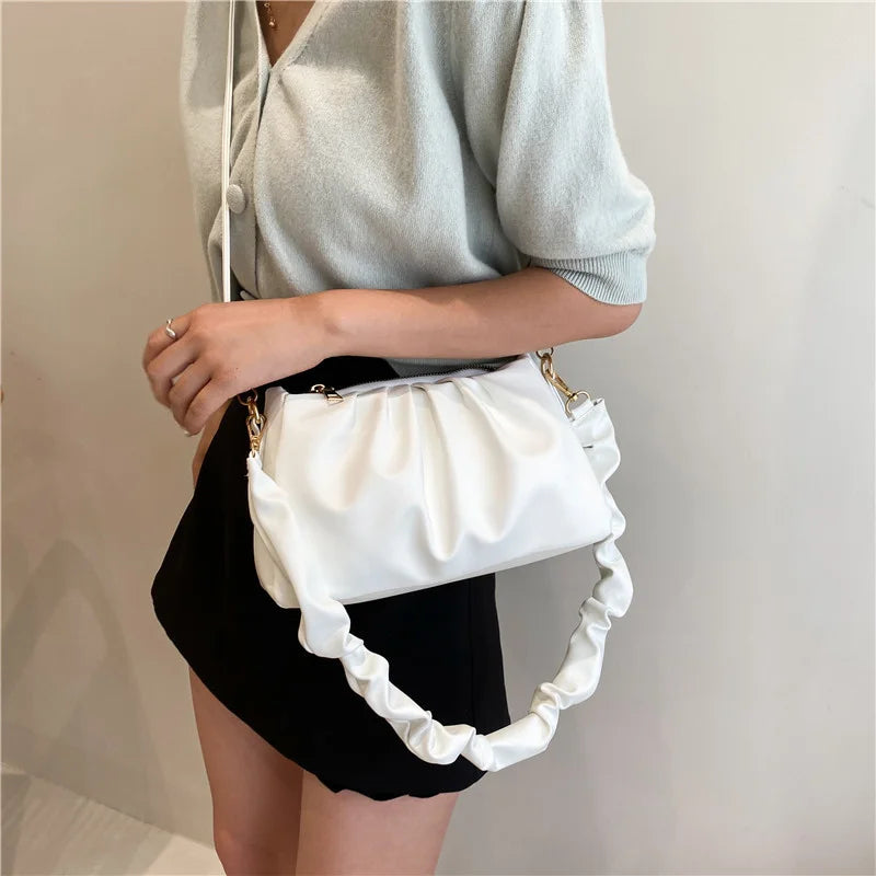 Soft Ruched PU Leather Shoulder Bag Large Capacity Zipper Cross-body