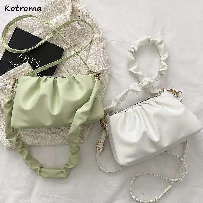 Soft Ruched PU Leather Shoulder Bag Large Capacity Zipper Cross-body
