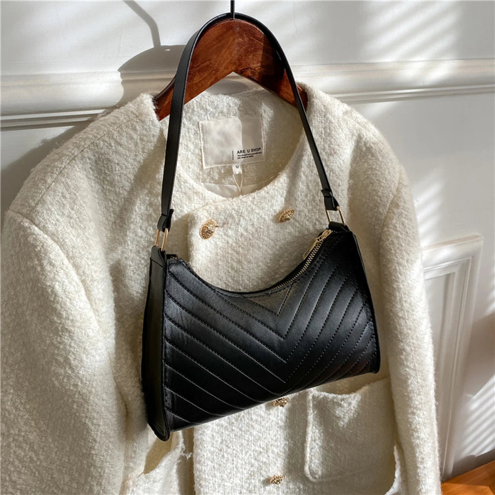 Women PU Leather Shoulder Bags Solid Small Zipper Clutch Bag