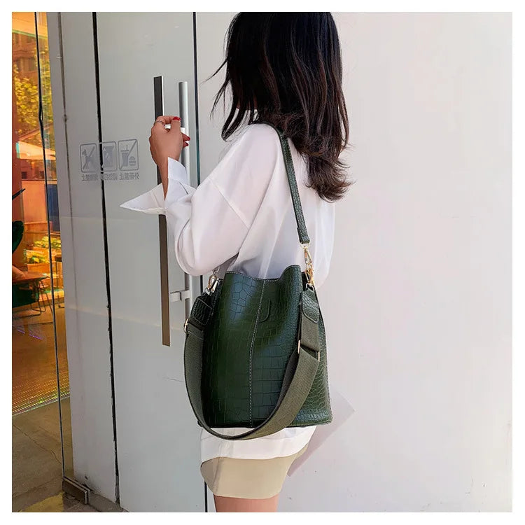 Women PU Leather Shoulder Bags Bucket Style Handbag