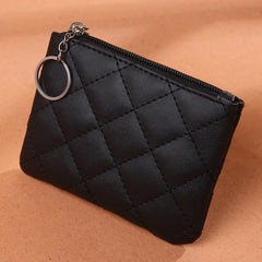 PU Leather Zip Coin Wallet Key Chain Small Purse Money Diamond Pattern