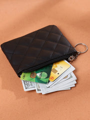 PU Leather Zip Coin Wallet Key Chain Small Purse Money Diamond Pattern