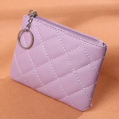 PU Leather Zip Coin Wallet Key Chain Small Purse Money Diamond Pattern