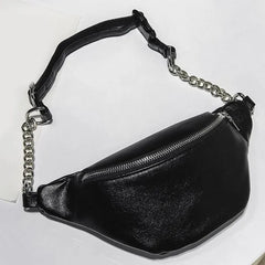 Women PU Waist Bag Chain Zipper Fanny Pack Travel Belt Purse