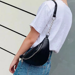 Women PU Waist Bag Chain Zipper Fanny Pack Travel Belt Purse