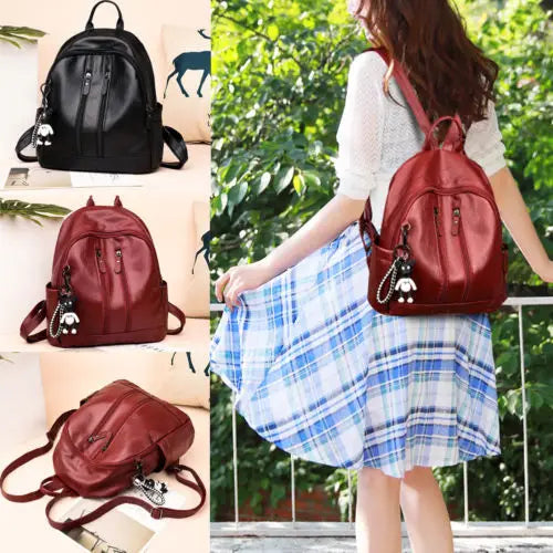Women PU Waterproof Casual Backpack Large Capacity Adjustable Shoulder Strap