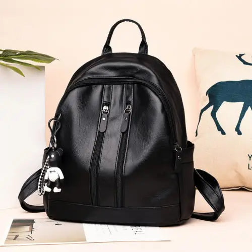 Women PU Waterproof Casual Backpack Large Capacity Adjustable Shoulder Strap