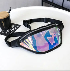 Women PVC Laser Hologram Waist Pack Fanny Pack Zipper Reflective Belt Bag