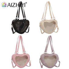 Women PVC Shoulder Bag Love Heart Shaped Handbag Tote Purse
