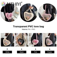 Women PVC Shoulder Bag Love Heart Shaped Handbag Tote Purse