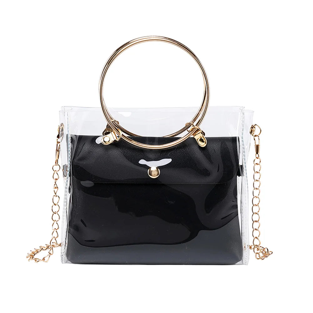 Women PVC Transparent Square Bag Clear Satchel Crossbody Chain Small Jelly R