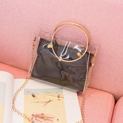 Women PVC Transparent Square Bag Clear Satchel Crossbody Chain Small Jelly R