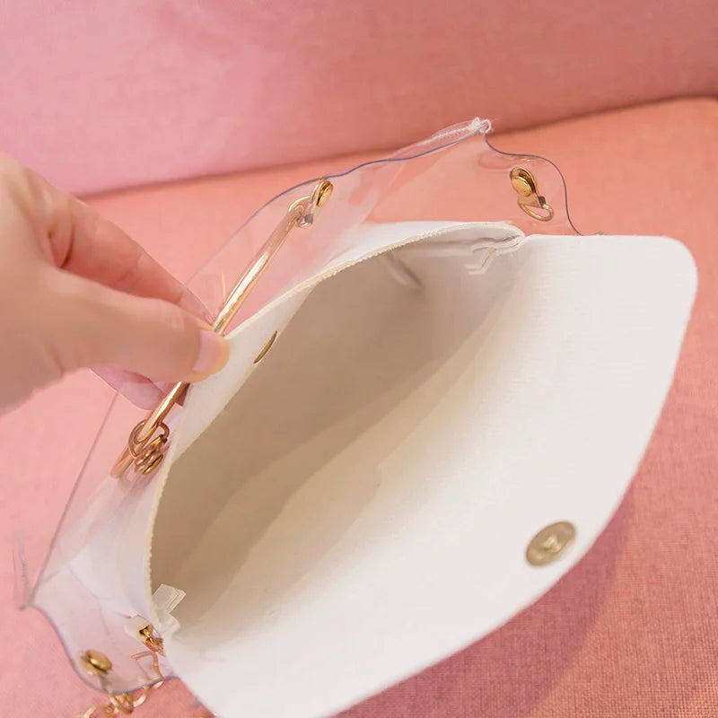 Women PVC Transparent Square Bag Clear Satchel Crossbody Chain Small Jelly R