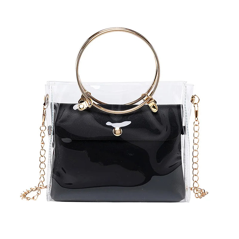 Women PVC Transparent Square Bag Clear Satchel Crossbody Chain Small Jelly R