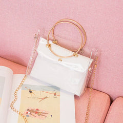 Women PVC Transparent Square Bag Clear Satchel Crossbody Chain Small Jelly R
