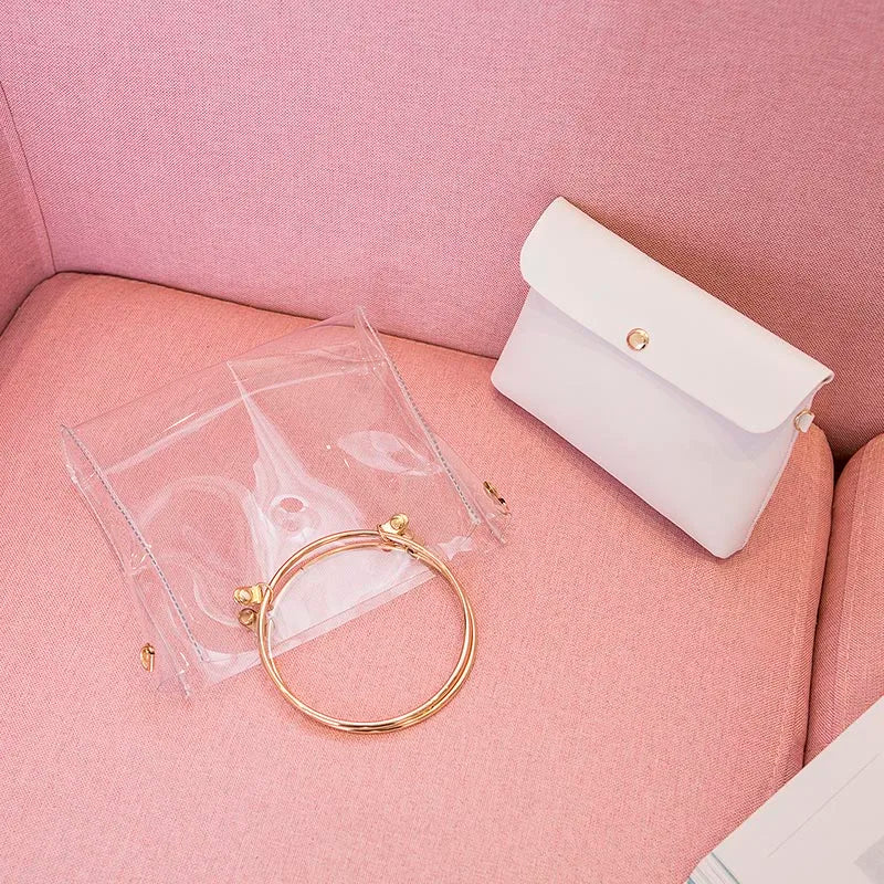 Women PVC Transparent Square Bag Clear Satchel Crossbody Chain Small Jelly R